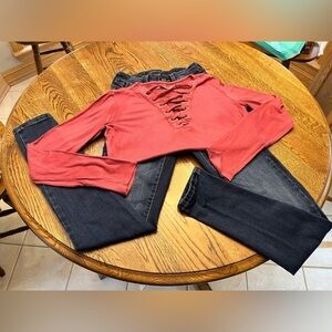 Aeropostale High Rise Jeggings Mudd Laced Long Sleeve Tee Junior XS Teen School
